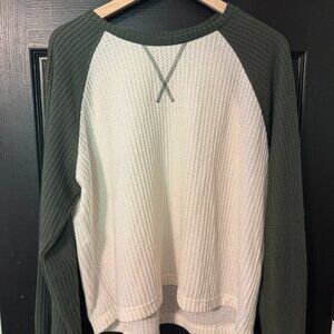 NWOT Magnolia Boutique Womens Waffle Knit Long Sleeve Top Cream Green Large